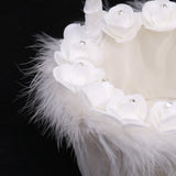 Maxbell Soft Feather Rose Flower White Satin Silk Bridal Basket Wedding Flower Girl Basket Party Home Decoration