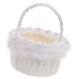 Maxbell Soft Feather Rose Flower White Satin Silk Bridal Basket Wedding Flower Girl Basket Party Home Decoration