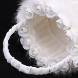 Maxbell Soft Feather Rose Flower White Satin Silk Bridal Basket Wedding Flower Girl Basket Party Home Decoration