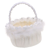 Maxbell Soft Feather Rose Flower White Satin Silk Bridal Basket Wedding Flower Girl Basket Party Home Decoration