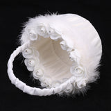 Maxbell Soft Feather Rose Flower White Satin Silk Bridal Basket Wedding Flower Girl Basket Party Home Decoration