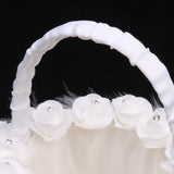 Maxbell Soft Feather Rose Flower White Satin Silk Bridal Basket Wedding Flower Girl Basket Party Home Decoration