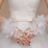 Maxbell Elegant Wedding Short Fingerless Fabulous Lace Flower Gloves Rhinestone Evening Party Women Ladies Bridal Gloves