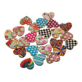 Maxbell 100 Pieces Assorted Printed Heart Shape Wood Slice Pieces Wedding Table Decoration Embellishments 21mm