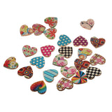 Maxbell 100 Pieces Assorted Printed Heart Shape Wood Slice Pieces Wedding Table Decoration Embellishments 21mm