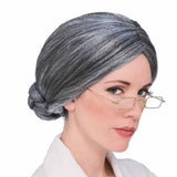 Maxbell Funny Old Lady Grandma Silver Gray Short Bun Wig Party Cosplay Fancy Dress