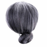 Maxbell Funny Old Lady Grandma Silver Gray Short Bun Wig Party Cosplay Fancy Dress