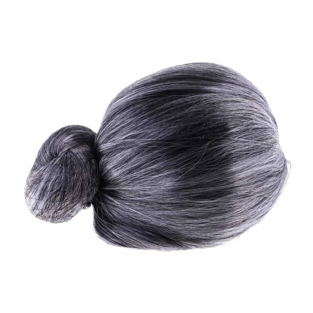 Maxbell Funny Old Lady Grandma Silver Gray Short Bun Wig Party Cosplay Fancy Dress