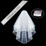 Maxbell 2 Layer Wedding Veil with Comb and Bride to be Satin Sash Party Decoration