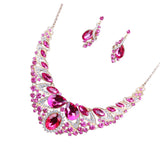 Maxbell Set Of Women Girls Ladies Rhinestone Necklace With Earrings Fashion Accessory Party Wedding Jewelry Rose