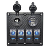 Maxbell High Quality 4 GANG Rocker Switch Panel Circuit Breaker Dual LED Car Boat