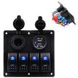 Maxbell High Quality 4 GANG Rocker Switch Panel Circuit Breaker Dual LED Car Boat
