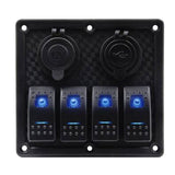 Maxbell High Quality 4 GANG Rocker Switch Panel Circuit Breaker Dual LED Car Boat
