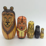 Maxbell 5PCS Hand Painted Lion Animal Wooden Russian Nesting Dolls Matryoshka Toys