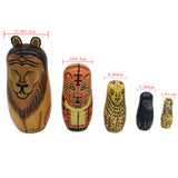 Maxbell 5PCS Hand Painted Lion Animal Wooden Russian Nesting Dolls Matryoshka Toys