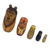 Maxbell 5PCS Hand Painted Lion Animal Wooden Russian Nesting Dolls Matryoshka Toys