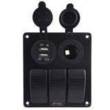 Maxbell 3 Gang Rocker Switch Panel W/ 12V-24V Double USB Power Outlet Charger Socket