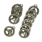 Maxbell 10 Pcs Tibetan Silver Western Horse Round Charms Pendants Jewelry DIY Making