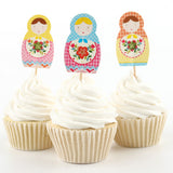 Maxbell Pieces of 24 Russian Nesting Doll Cake Topper Picks Baby Shower Birthday Cake Centerpiece