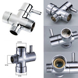 Maxbell T-adapter 3-Ways Shower Head Shut-Off Valve 2.5cm 2cm Solid Brass Bath Toilet Bidet Sprayer Switch Diverter Chrome