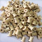 Maxbell 100 Pieces Mini Natural Color Wooden Empty Spools for Thread String Ribbons Wires Trims 14mmx12mm