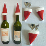 Maxbell Pack of 4pcs Festive Christmas Bottle Top Santa Hat Covers Household Tableware Bags Home Decorations