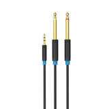 Maxbell 3.5mm Plug To Double 6.5mm Adapter Male To Male Audio Cable Black 0.5meter