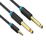 Maxbell 3.5mm Plug To Double 6.5mm Adapter Male To Male Audio Cable Black 0.5meter