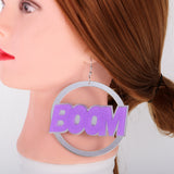 Maxbell Fashion Oversized Punk BOOM POW Earrings Hip-hop Club Round Dangle Earrings