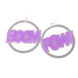 Maxbell Fashion Oversized Punk BOOM POW Earrings Hip-hop Club Round Dangle Earrings