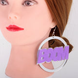 Maxbell Fashion Oversized Punk BOOM POW Earrings Hip-hop Club Round Dangle Earrings