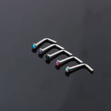 Maxbell 5 Pieces Mixed Color Opal Stone Silver Titanium Steel Nose Studs L-Shape Ring 20 Gauge 0.8mm