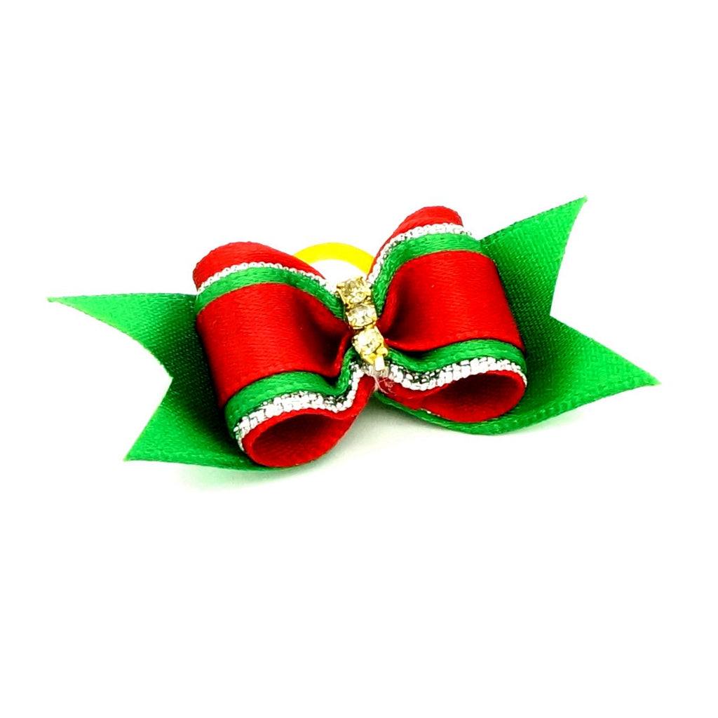 Maxbell Christmas Pet Dog Hair Rubber Band Rope Rhinestones Ribbon Bow Hair Grooming