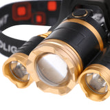 Maxbell New 1800 Lumen 3x T6 LED 4 Modes Headlamp Night Fishing Hunting Running Cycling Camping Hiking Travel Outdoor Headlight Torch Work Light