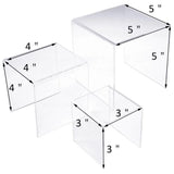 Maxbell (1 Set of 3pcs) Clear Acrylic Display Riser (3'', 4'', 5'') Jewelry Showcase Display