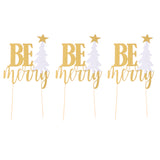 Maxbell 3 Sets Glitter Be Merry Christmas Tree Cake Toppers Xmas Party Decoration