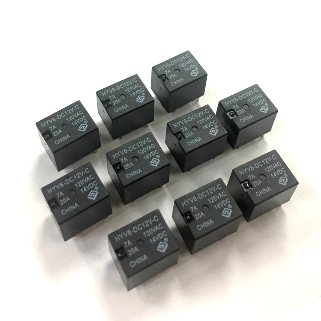 Maxbell 10PCS 12V DC Mini Power Relay HYV6-DC12V-C SPDT 7A 20A PCB Mount with 5 Pin