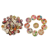 Maxbell 10 Pieces Multicolor Flower Floral Wooden Round Buttons 4-holes for DIY Sewing Crafts Decoration 50mm