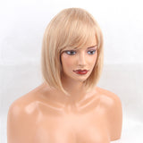 Maxbell 12 Inch Stylish Women Short Bob Natural Straight Fluffy Human Hair Full Wig  for Cosplay Party Costume Blonde