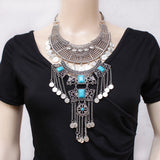 Maxbell Vintage Turquoise Tassel Necklace Multi-layer Coin Chain Women Boho Jewelry