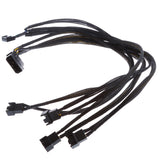 Maxbell 1 to 5 x 4 pin Fan Y Splitter Power Extension Cable Fans Splitter Lead All Black Sleeved