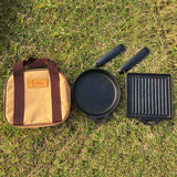 Maxbell Lightweight 2-Piece Square & Round Cast Iron Skillet/ Fry Pan Set with Storage Bag Camping Picnic Fishing Outdoor