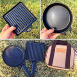 Maxbell Lightweight 2-Piece Square & Round Cast Iron Skillet/ Fry Pan Set with Storage Bag Camping Picnic Fishing Outdoor