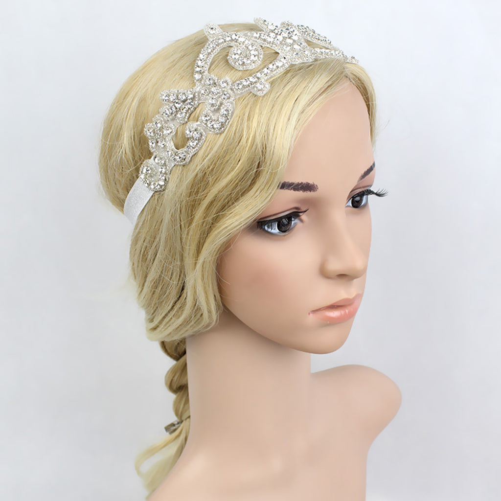 Maxbell Diamante Crystal Wedding Bridal Bridesmaid Headpiece Party Headband Stretch Wedding Hair Tiara Band