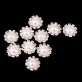 Maxbell 10 Pieces Flower Shape Rhinestone Pearl Flatback Buttons for Wedding Scrapbook Embellishment 13mm