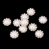 Maxbell 10 Pieces Flower Shape Rhinestone Pearl Flatback Buttons for Wedding Scrapbook Embellishment 13mm