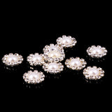 Maxbell 10 Pieces Flower Shape Rhinestone Pearl Flatback Buttons for Wedding Scrapbook Embellishment 13mm