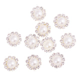 Maxbell 10 Pieces Flower Shape Rhinestone Pearl Flatback Buttons for Wedding Scrapbook Embellishment 13mm