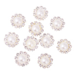 Maxbell 10 Pieces Flower Shape Rhinestone Pearl Flatback Buttons for Wedding Scrapbook Embellishment 13mm