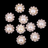 Maxbell 10 Pieces Flower Shape Rhinestone Pearl Flatback Buttons for Wedding Scrapbook Embellishment 13mm